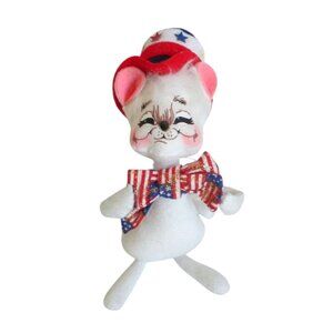 Vintage Annalee Patriotic Mouse Plush Doll 7" 2005 Uncle Sam Hat & Bow Red White